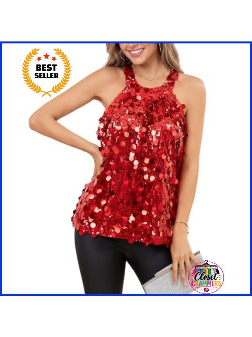 Sparkly Sequin Halter Tank Top Sleeveless Party Top